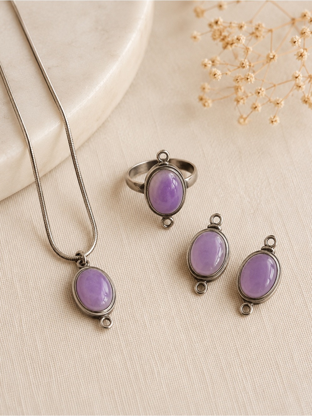 Purple Oval Pendant Necklace